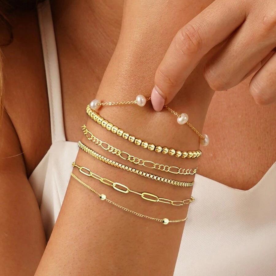Bohemian Minimalist Women's Hand Jewelry Set: 6 Multi-layer Simple Bracelets