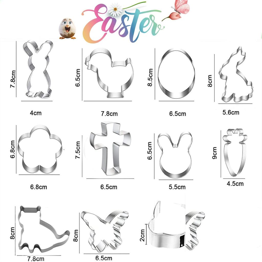 Spring Easter Cookie Cutter Set of 10, Stainless Steel Biscuit Molds Silver, DIY Baking Pastry Tools Kit