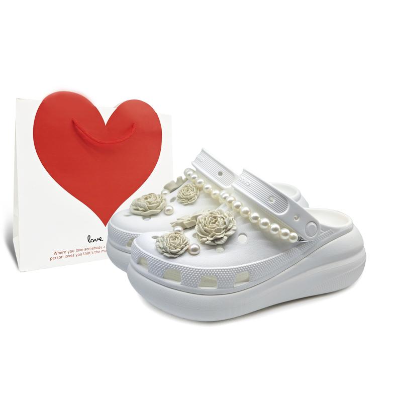 Crocs Crush Clog SIN3A with floral white tea gift bag French pearl clogs unisex white