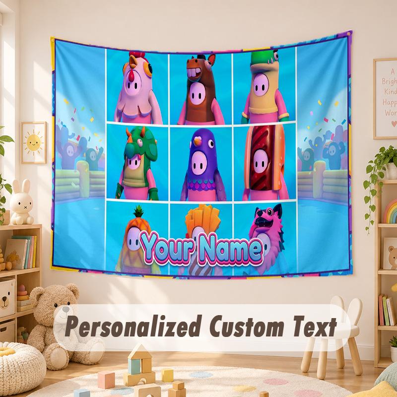 Custom Name Text Tapestry,Fall Guys Boho Wall Hanging, Decorative Backdrop Tapestry For Room