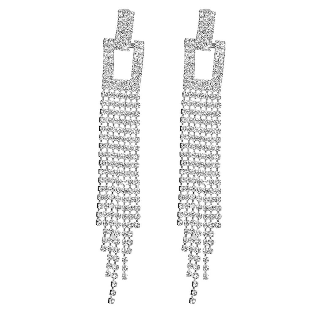 Luxury Shiny Rhinestone Long Fringed Earrings