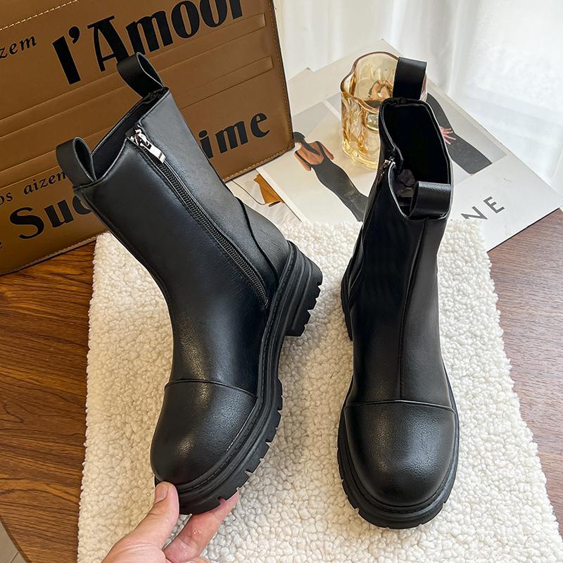Fashion 2024 New Fashion Shoes for Women Zipper Women's Boots Autumn Round Toe Solid Mid-Calf Platform Water Proof Concise Short Boots