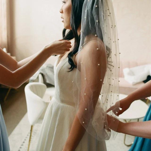 Pearl Beaded Head Veil with/without Comb for Wedding or Bachelorette - BV07