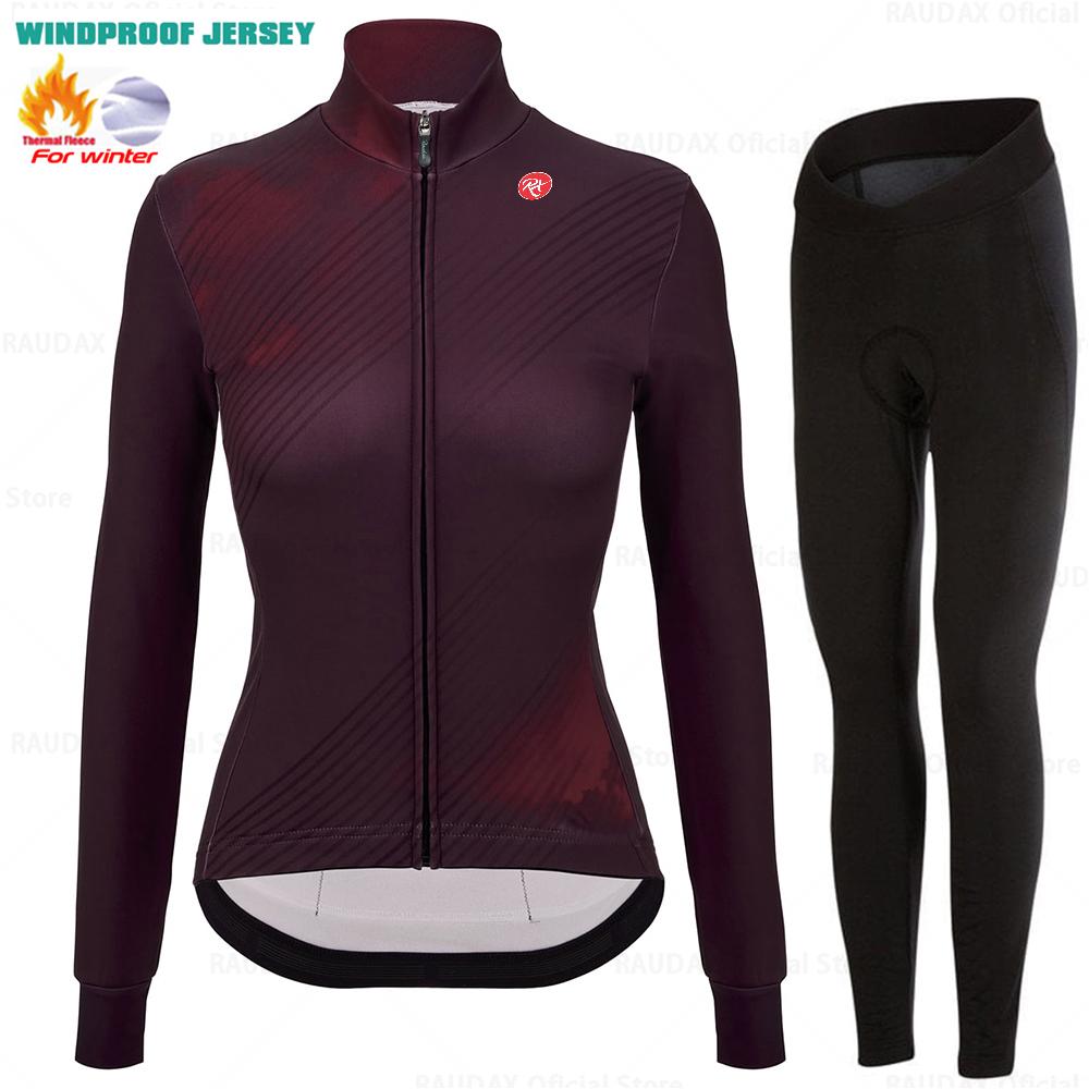 

2025 Raudax Women Long Sleeve Jersey Pure Dye Coral Winter Cycling Clothing Outdoor Riding MTB Ropa Ciclismo Velveteen Bike Set 3XL