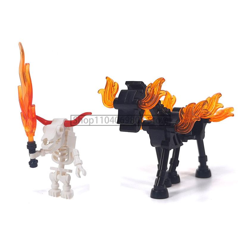 MOC Halloween Building Blocks Skeleton Army Knight Figures Flame Horse Medieval Vampire Furniture Assembly DIY Bricks Toys Gifts