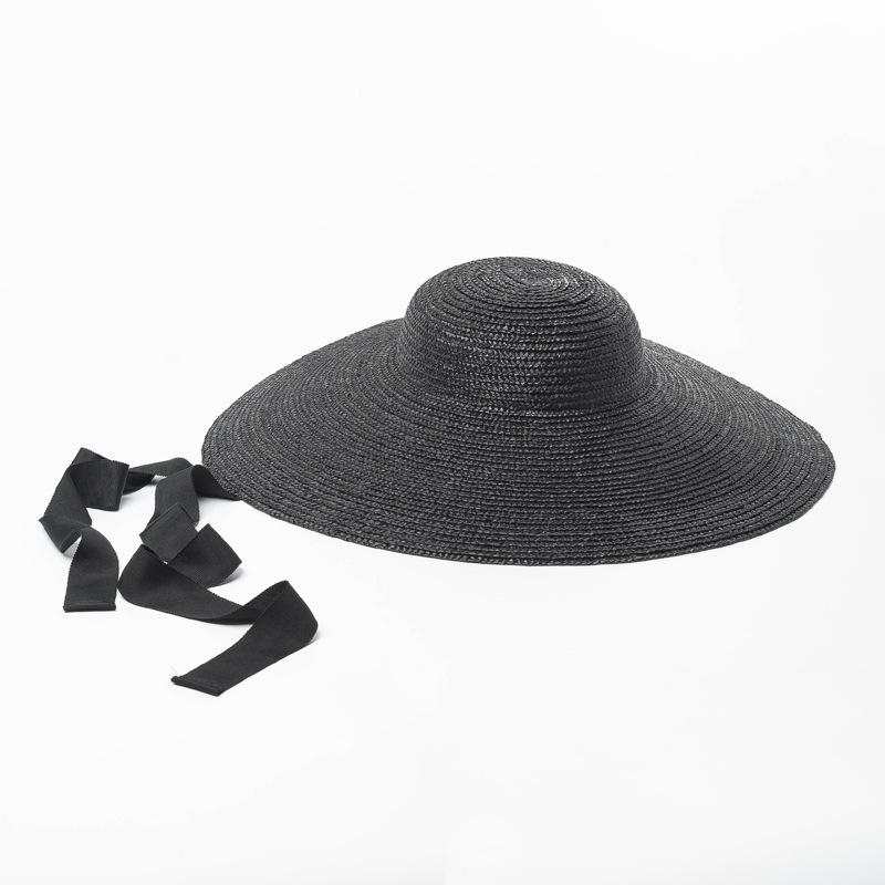 New British retro light top straw big brim top hat women's stage catwalk beach sunscreen sunshade strap straw hat