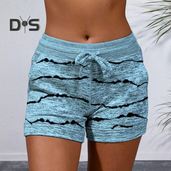 Women's Summer Beach Shorts Casual Elastic Drawstring Sports Bottom Mid-Waist Yoga Shorts Pants with Pockets