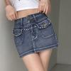 Vintage Diamonds Denim Mini Skirts Aesthetic Korean Kawaii Low Rise Skinny Wrap Bodycon Jeans Penceil Skirt Women Streetwear