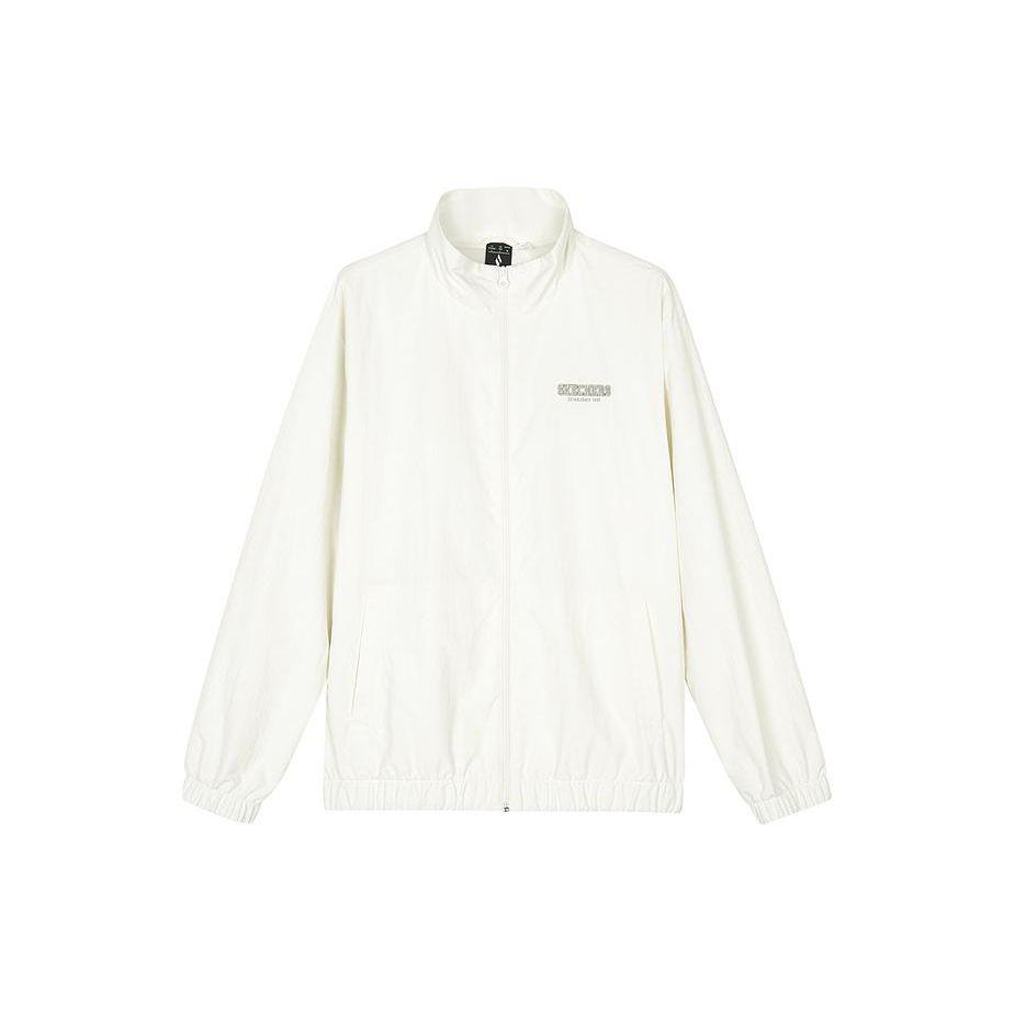 Skechers Letter Zip Stand Collar Comfortable Lightweight Woven Jacket Men Jackets Cotton-Candy-White L124M040-0074 S