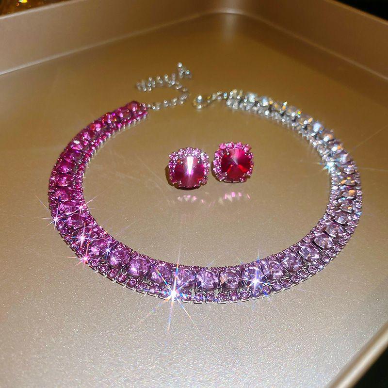 Luxury Necklace Earrings Sets Green Crystal Necklace Women Weddings Bride Jewelry Accessories