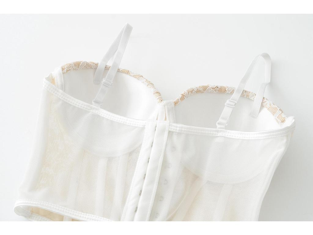Elegant Lace Mesh Fishbone Spliced Sleeveless Camisole Crop Top for Women