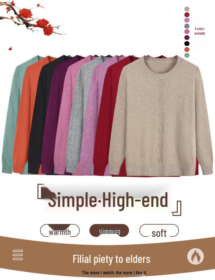 Women's Autumn/Winter Semi-High Neck Top: New Elastic Solid Color Sweater for Middle-Aged and Elderly