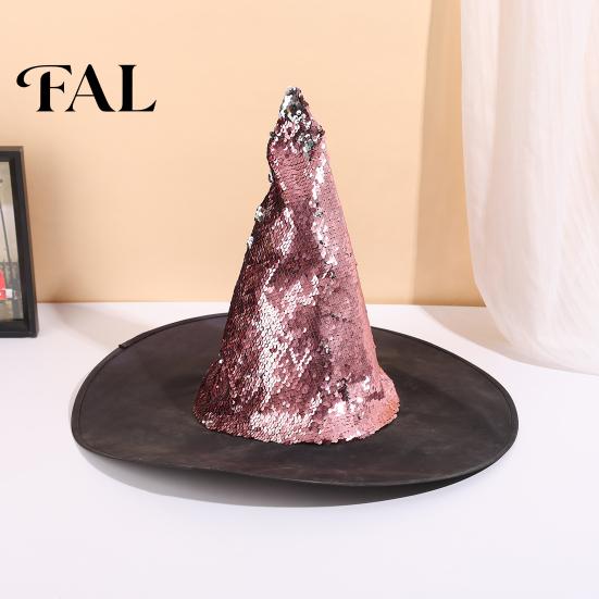 Sparkling Flip Sequin Hat Reversible Witch Hat, Sparkly Glitter Large Wizard Interactive Costume Accessory Halloween Party for Cosplay, Masquerade