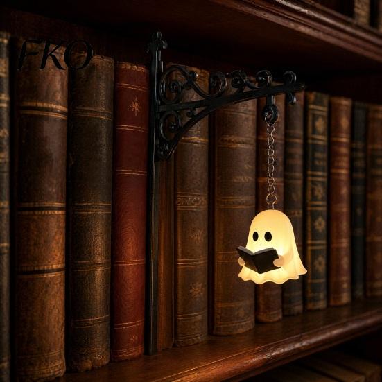 Warm Yellow Bedside Light Ghost Reading Bookshelf Light, Cute Lamp, Retro Shape Night Bookends for Halloween Library Study Decor Healing