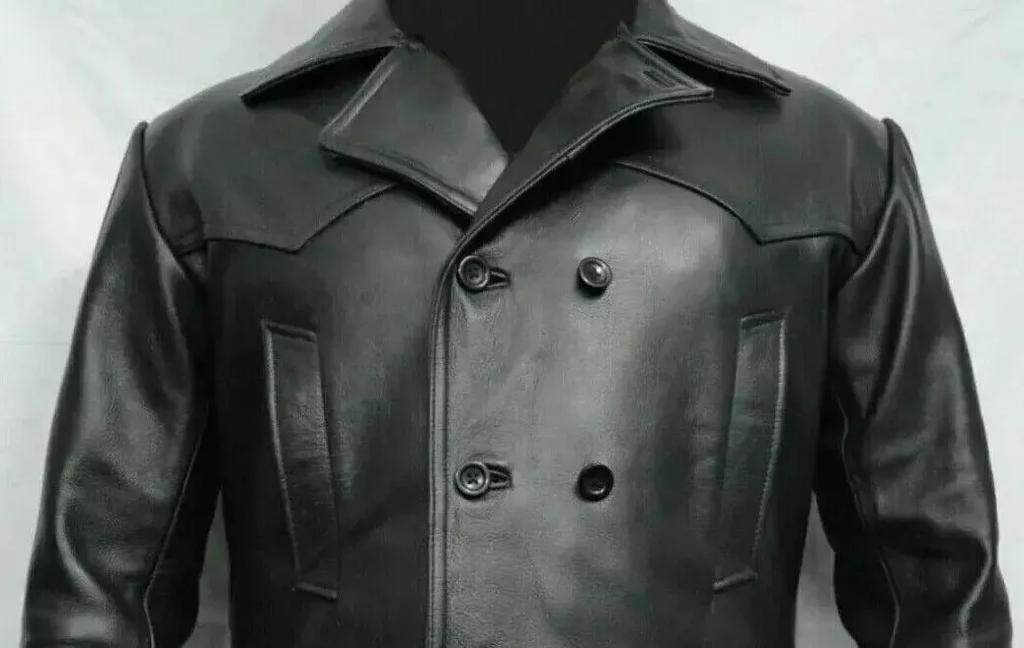 Nuovo sottomarino tedesco in vera pelle nera fatto a mano elegante cappotto da uomo blazer