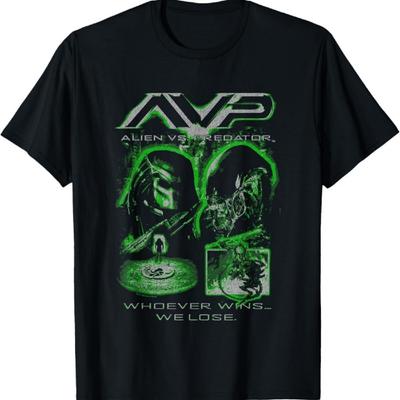 Alien Vs Predator Whoever Wins We Lose Retro Chest Poster T-Shirt