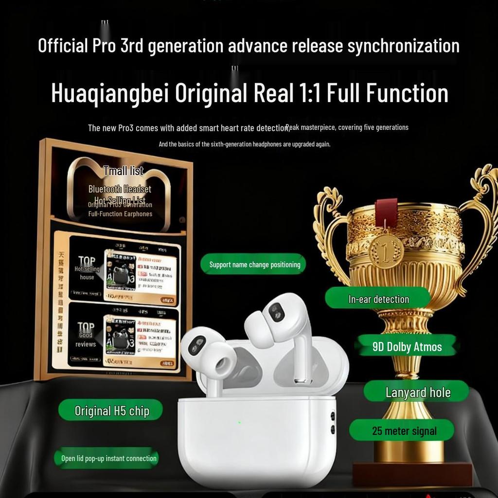 Pro3 In-Ear Bluetooth Noise-Cancelling Headphones, 6th Gen with A8 Heart Rate Monitoring AI.