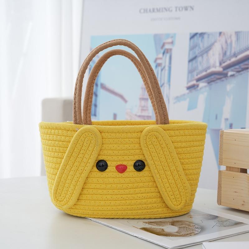 Summer Cute Bunny Portable Tote Bag Women's Fashion Messenger Woven Bag Seaside Beach Vegetable Basket