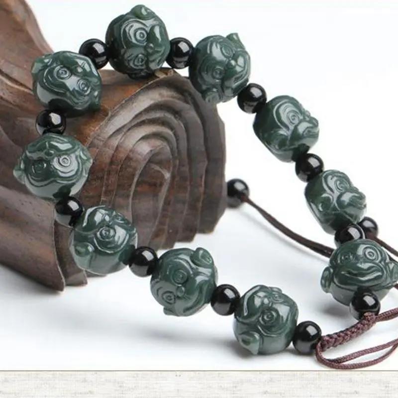 Herren und Damen Buddhistische Perlen Rosenkranz Affenkopf Armband Schmuck Jade Armband