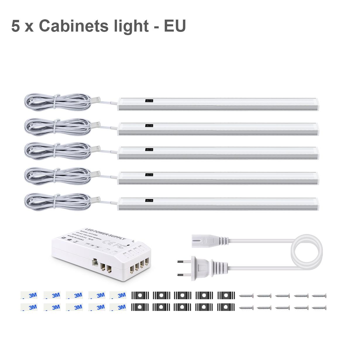 

Ручной переключатель с вилкой европейского стандарта, светодиодный светильник под шкафом для кухонной лампы, алюминиевый ночник, домашний гардероб, подсветка шкафа, декоративное освещение 40CM-5Pack белый