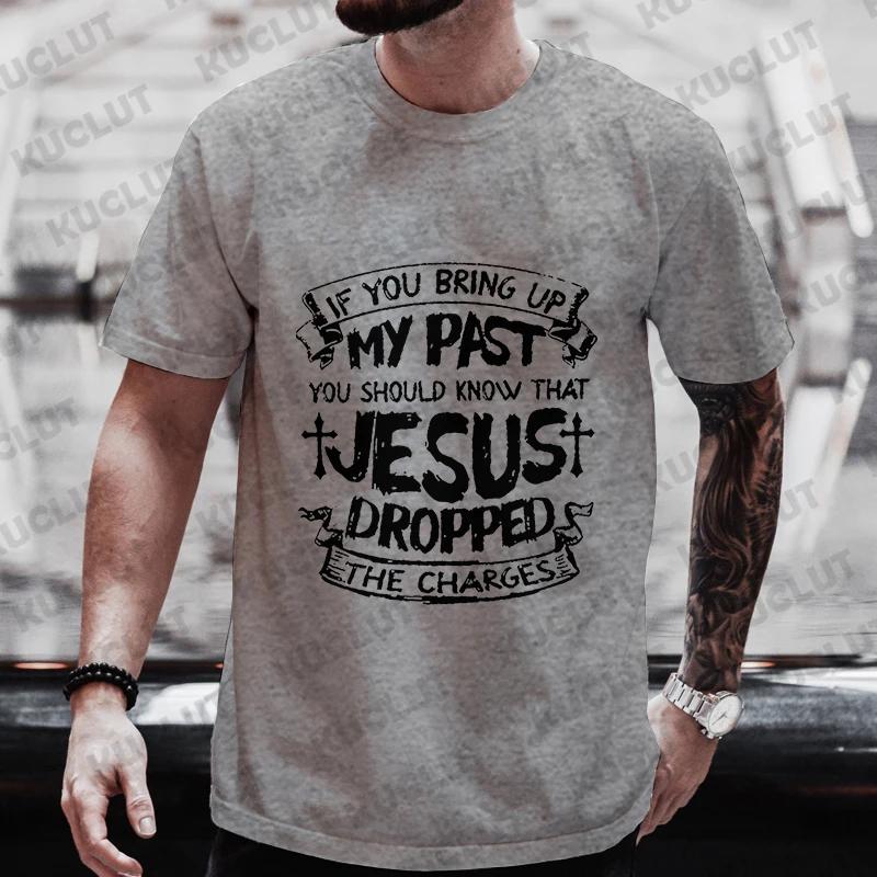 Men's T-shirt Jesus Dropped The Charges Print Tops Short Sleeve Tee Funny Graphic Short Sleeve Tees Fashion Oversized Streetwear