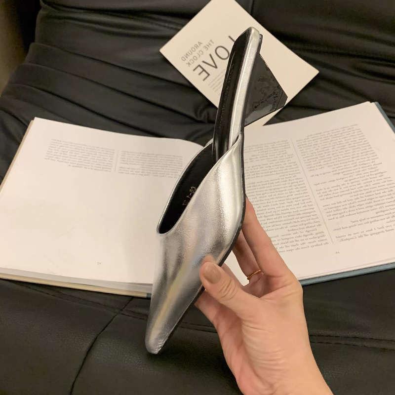 Daily wind pointed head bag head soft sole half slippers summer temperament high heel sandals