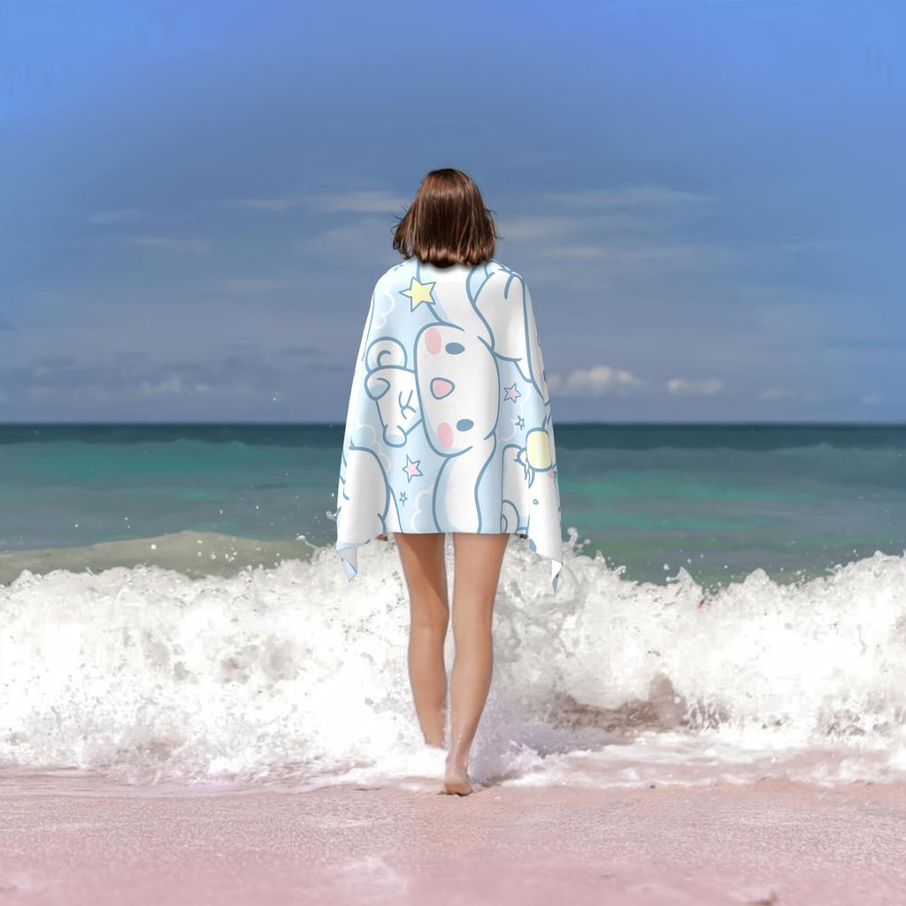 1pc Sanrio Cinnamoroll Beach Towel Polyester 2D Flat Quick Dry Soft Lightweight Gift for Swimming Camping Surfing Unisex Beac