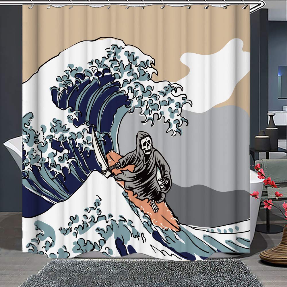 Artistico Blu Navy La Grande Onda Tenda da Doccia Giapponese Asiatica Kanagawa Anime Pittura Decor Impermeabile Set di Tende da Bagno