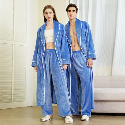 Erkek Peluş Polar Sabahlık Seti Bornoz Spa Bornozları Cepli Yumuşak Kış Şal Yaka Uzun Kollu Sabahlık Sıcak Pantolon Seti Erkekler İçin Kabarık Ev Giyim Pijama