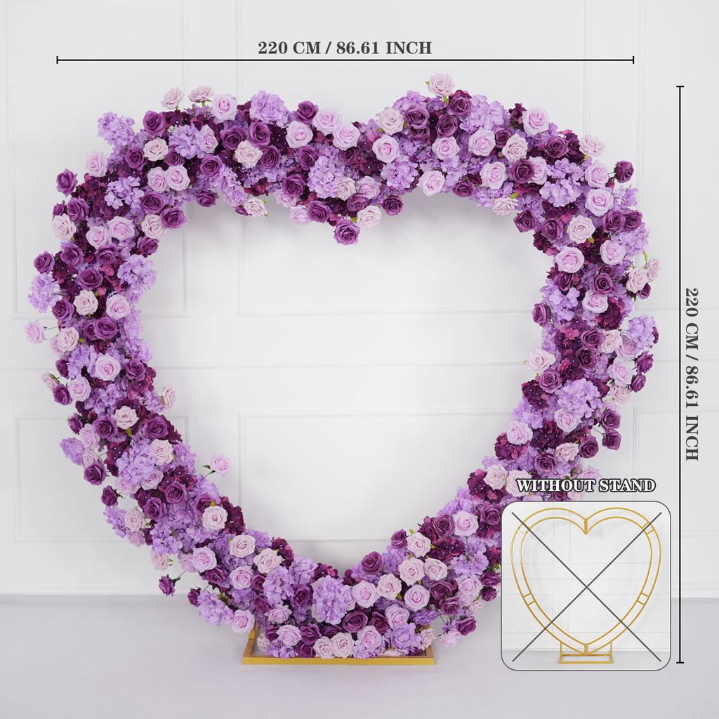 Uflower Heart-Shaped Frame Arch Wedding Backdrop Luxury Red Rose Floral Arrangement Decor with Cloth Base for Special Occasions