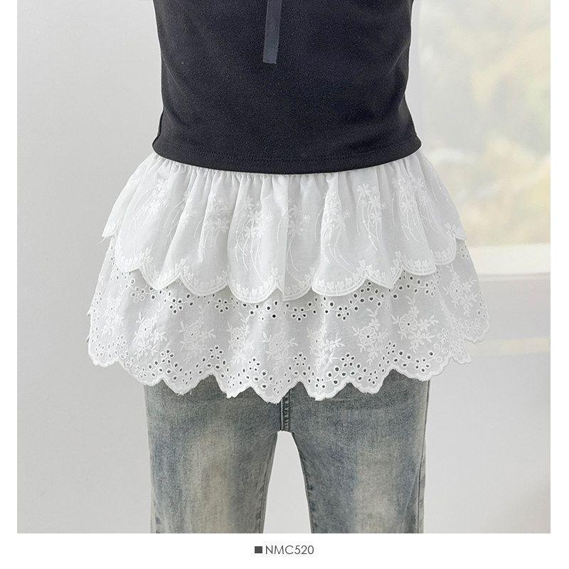 2026 Spring Ruffle High Waist A-Line Layered Crochet Embroidered Skirt for Women