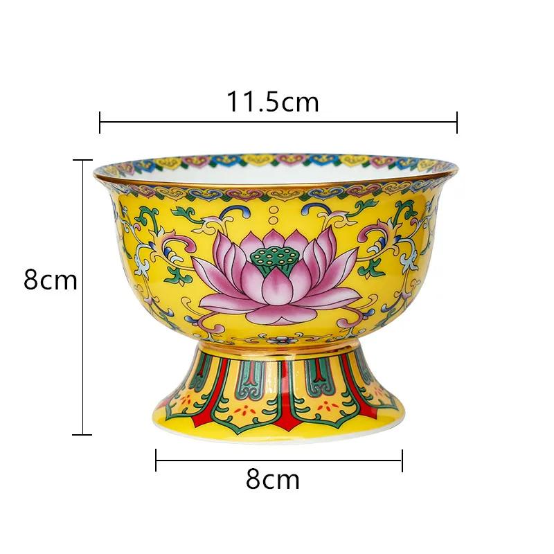 Chinesische Keramik Hohe Schale Buddha Hall Ornamente Heimkreativität Snack Aufbewahrungsschale Traditionelle Buddhistische Anbetungsartikel