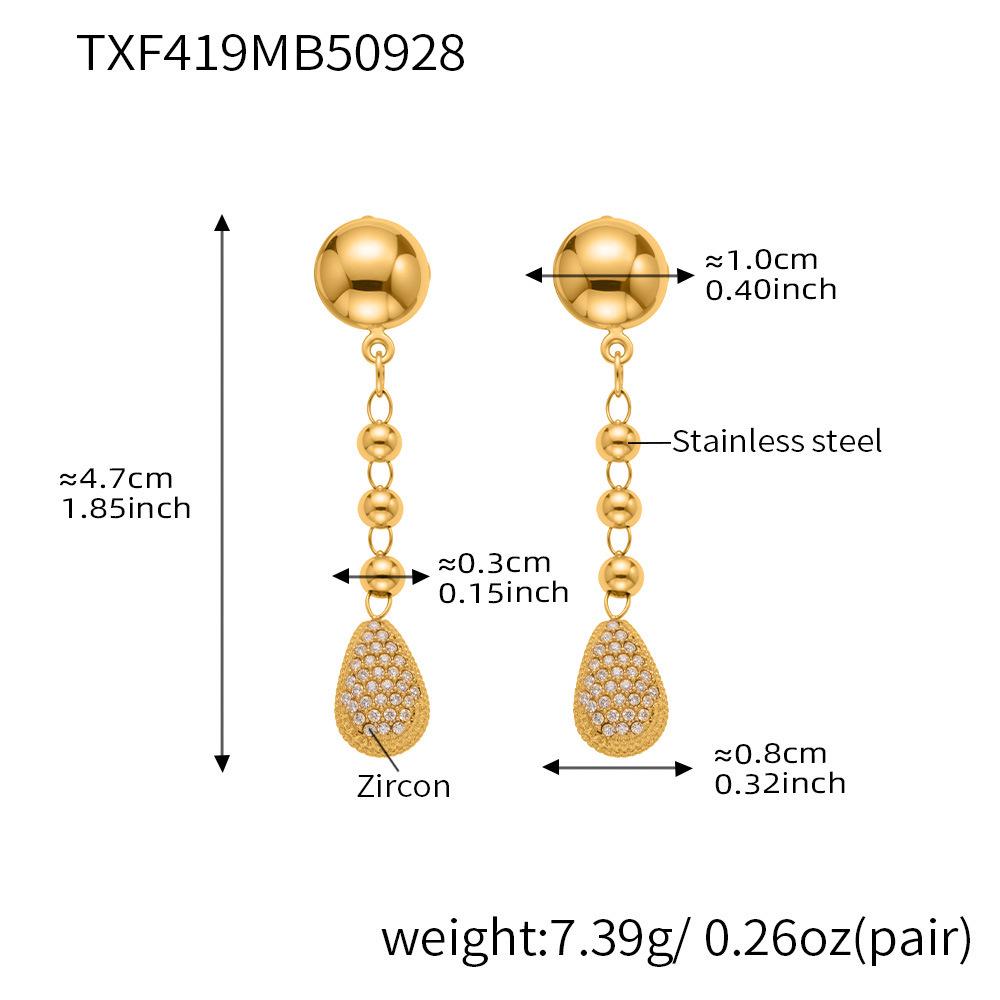 Exquisite Qiong Yao Zircon Tassel & Round Bead Layered Clavicle Earrings, 18K Gold Plated