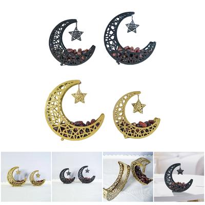 Metal Moon Shaped Serving Tray for Eid Dessert and Pastries Desktop Snacks Holder Table Decoration for Muslims Homes