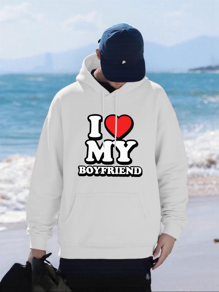 I Love My Boyfriend Print Mens Hoody Autumn Pocket Hoodies Multicolor Fleece Pullovers All-Match Comfortable Male Hoodie