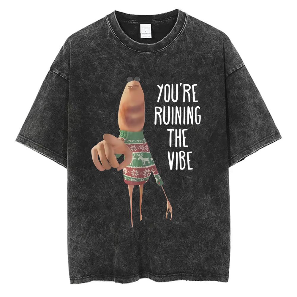 Washed Vintage You re Ruining The Vibe Marcus The Worm Funny Meme Graphic T-shirt Men Women Casual Oversized Crewneck T-shirts S разноцветный