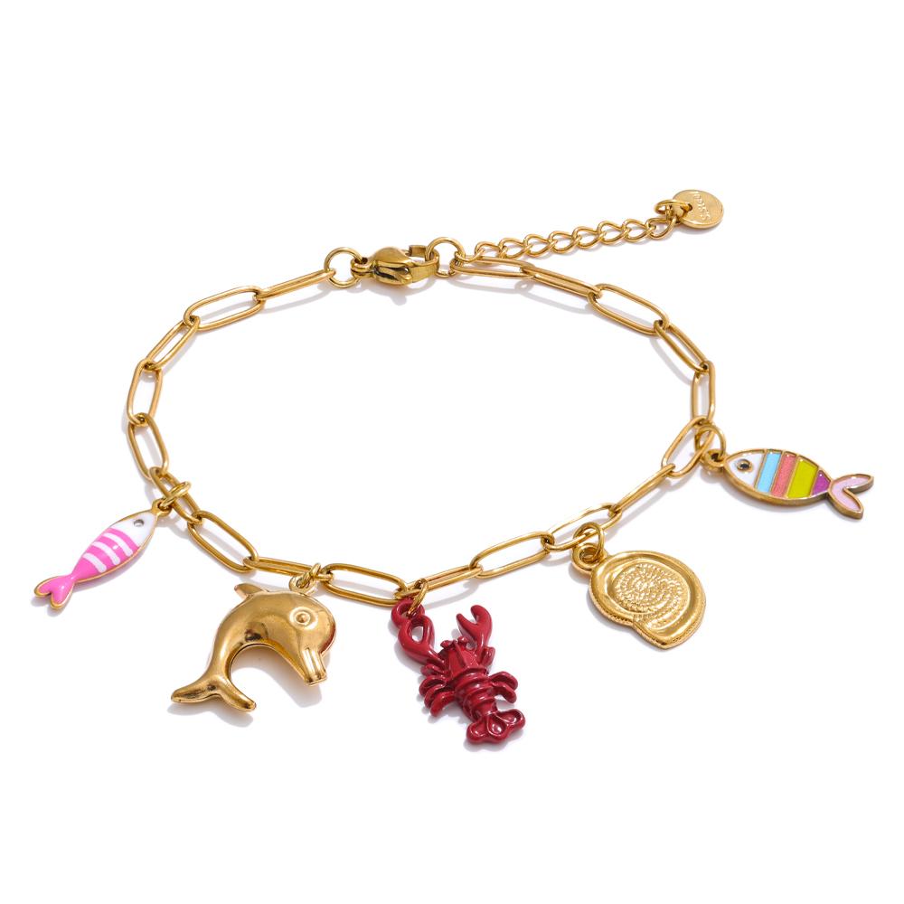 Eetit Ocean Style Enamel Fish Shell Lobster Drop Charm Bracelet Bangle for Women Summer Stainless Steel Arrivals Wrist Jewellery