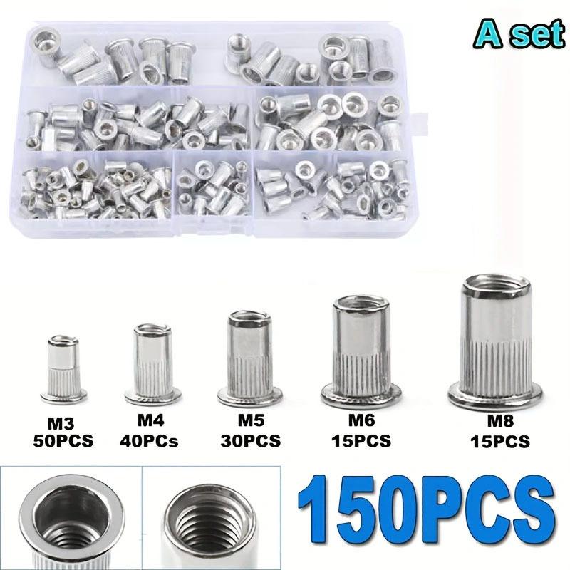 150PCS Rivet Nuts Kit M3/M4/M5/M6/M8 +1PCS Rivet Nut Gun+5PCS Nut Rivet Mandrels Rivet Nuts Gun Mandrel Kit Repairtool