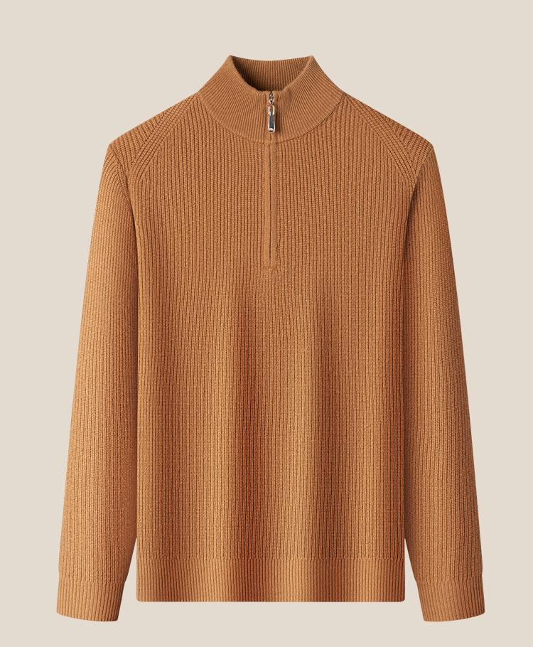 Men's 100% Pure Wool Half-Zip Turtleneck Sweater - Warm, Thick Knit for Fall/Winter