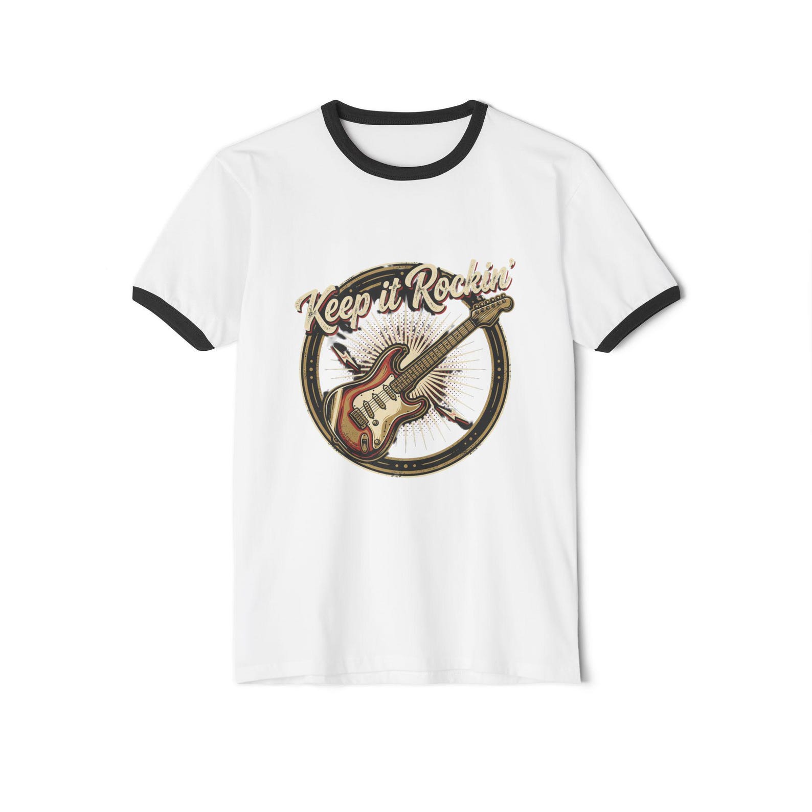 Copy of Keep It Rockin Electric Guitar Ringer Tee | Vintage Music Graphic 3XL