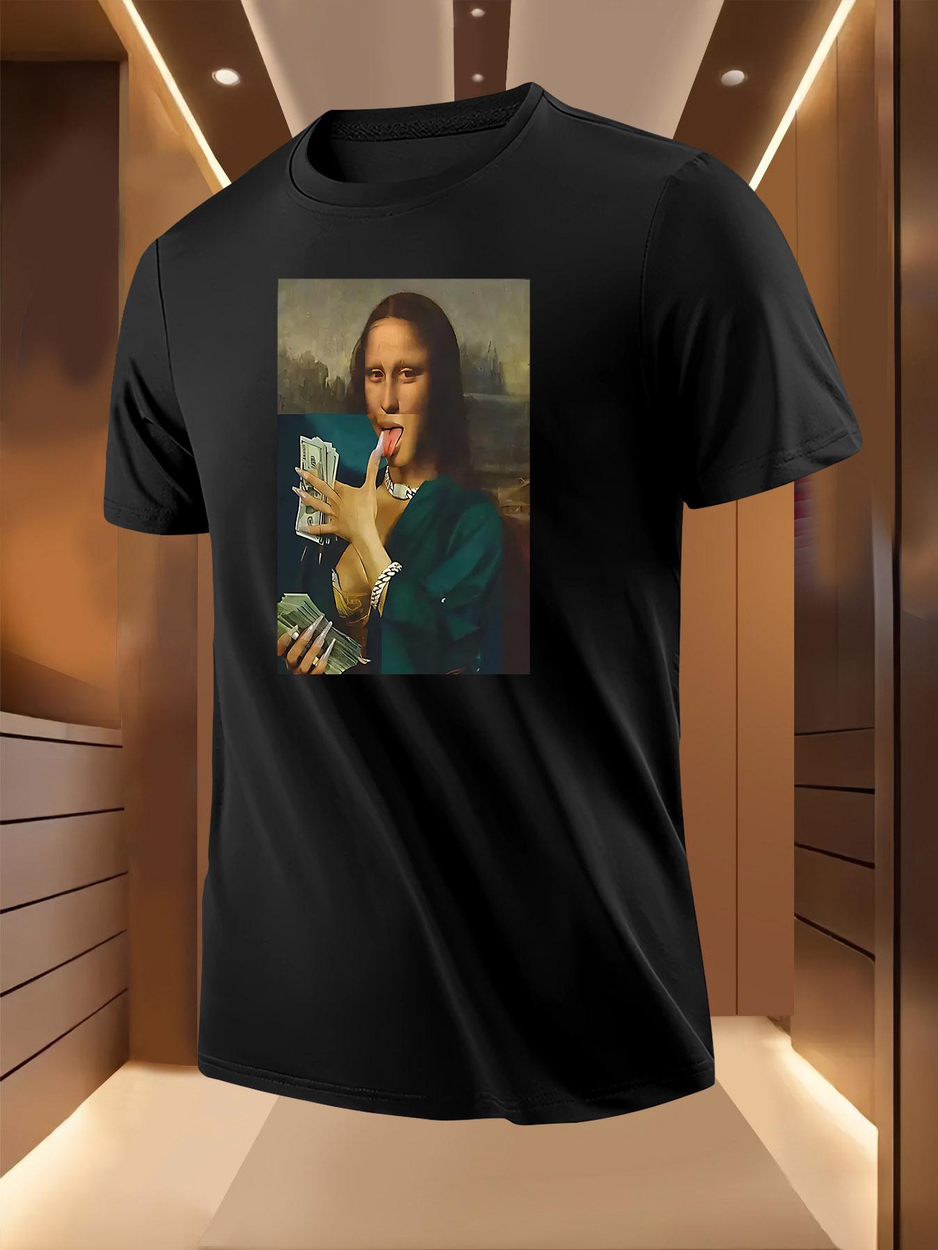 Mona Lisa Money Print Tshirt - Breathable Lightweight Pol... XXXXL