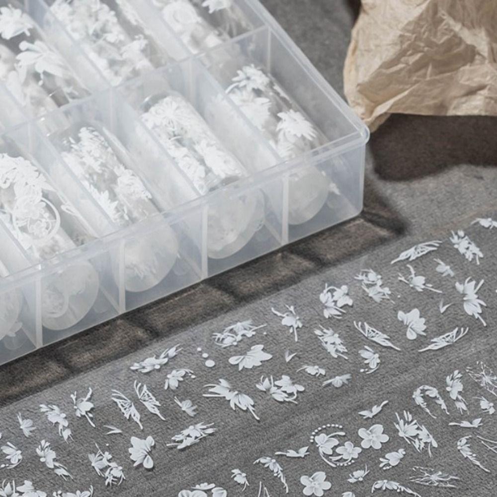 

Flower Shape Nail Art Transfer Paper White Nail Stickers Hepatica Nail Foil Film Handicraft Making