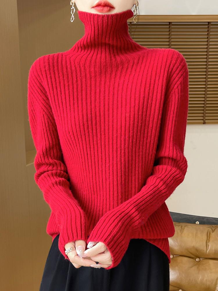 Women's Slim Fit Pure Wool Sweater - Autumn/Winter 2026 Collection - High-End Knitwear Base Layer Top