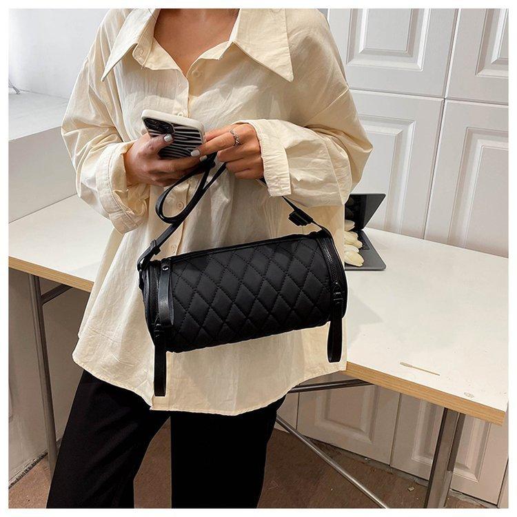Bolso de mano cilíndrico con cremallera de color liso para mujer, tipo cartera, inclinado, de gran capacidad, para el tiempo libre, con almohada, para el hombro, con correa ajustable
