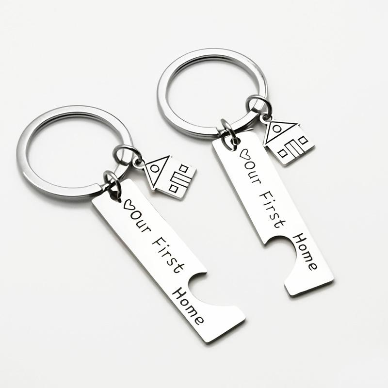 Simple Fashion 2pc/Set Our First Home Housewarming Gift Stainless Unisex Couple Keychain