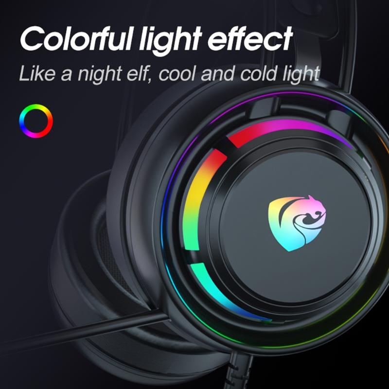 RGB Light Gaming Headset Surround Stereo Sound Earphone Soft Earmuffs Powerful Ergonomic Design Comfortable to Wear