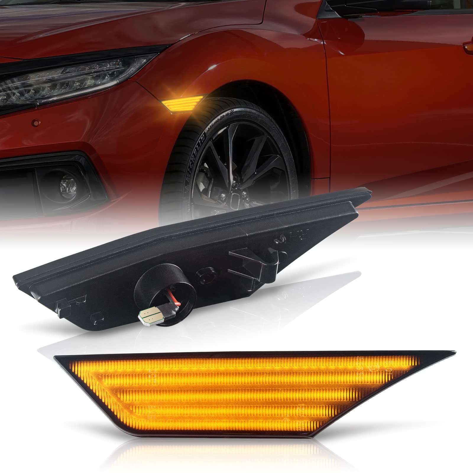 

POPMOTORZ Honda Civic Переднее крыло Светодиодный боковой габаритный фонарь Последовательный боковой указатель поворота Янтарный инспекционный сигнал Honda Civic Купе Седан Хэтчбек Все модели