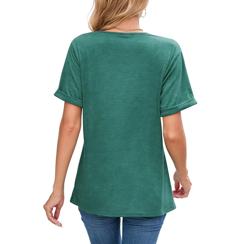 Women's Solid Color V-Neck Casual T-Shirt Short Sleeve Top