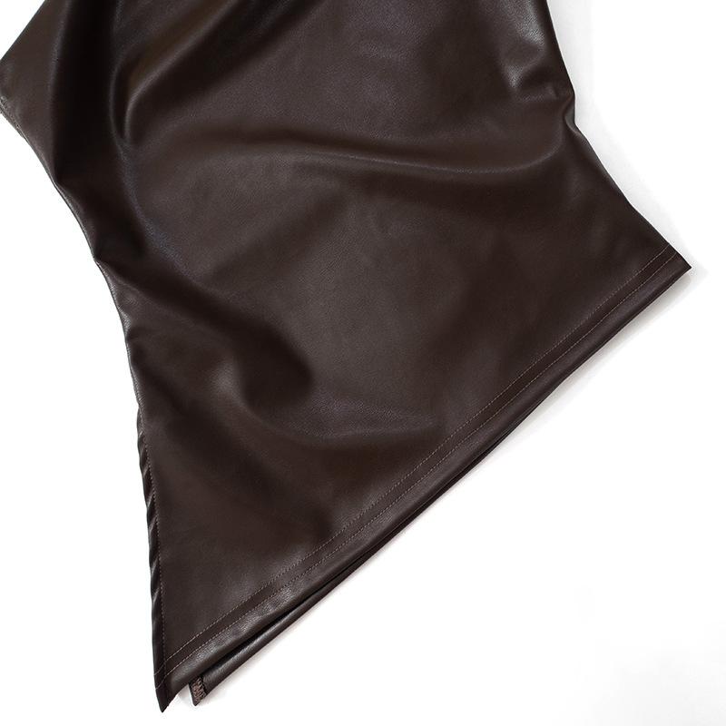 Outono Inverno 2025 Novo Cor Pura Slim Sem Mangas Um Ombro Gola Inclinada Zíper Mostrar Fino Jaqueta