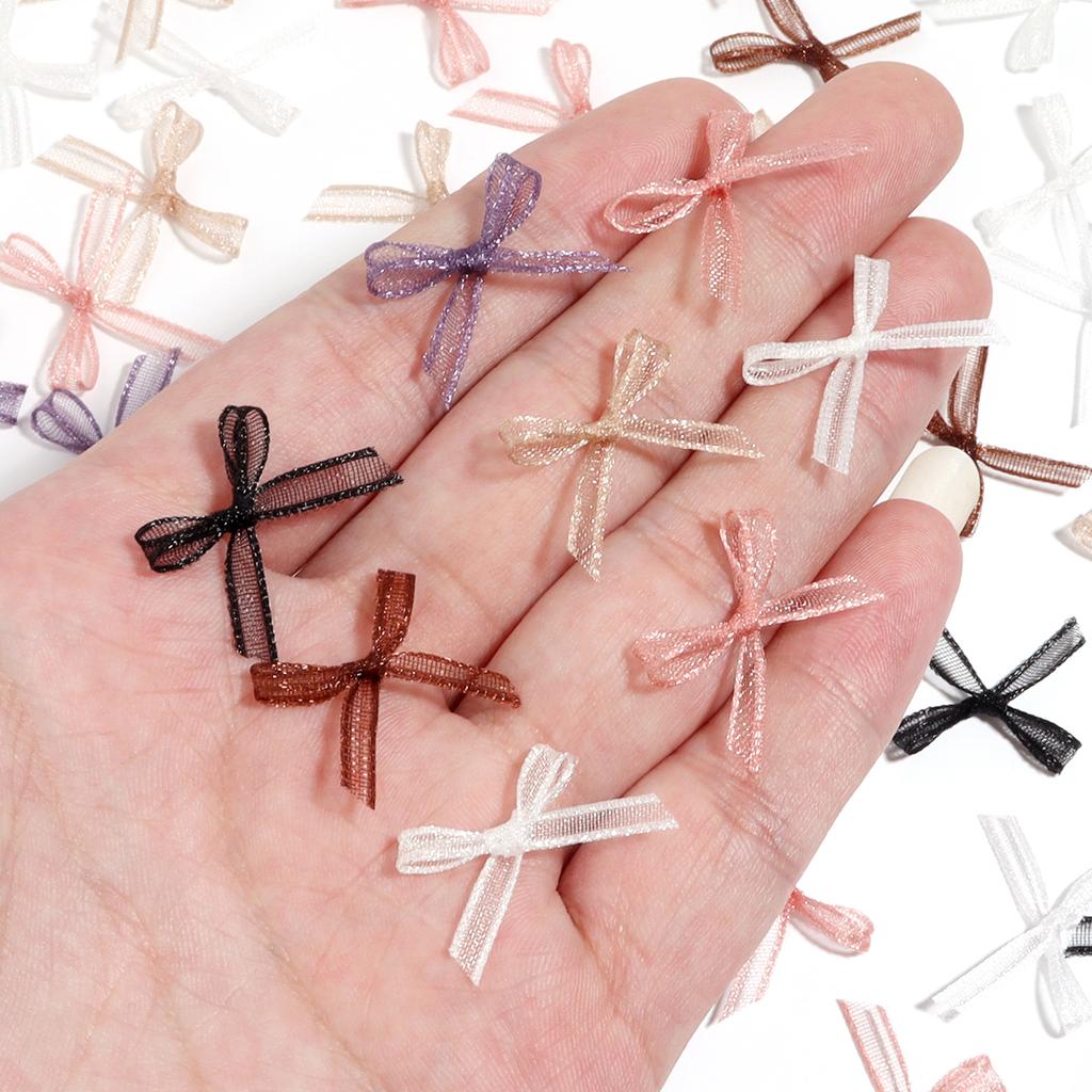 30pcs/lot Organza Mini Bows Color Cute Nail Art Lace Bowknots Charm for Craft Handwork DIY Manicure Decoration Material